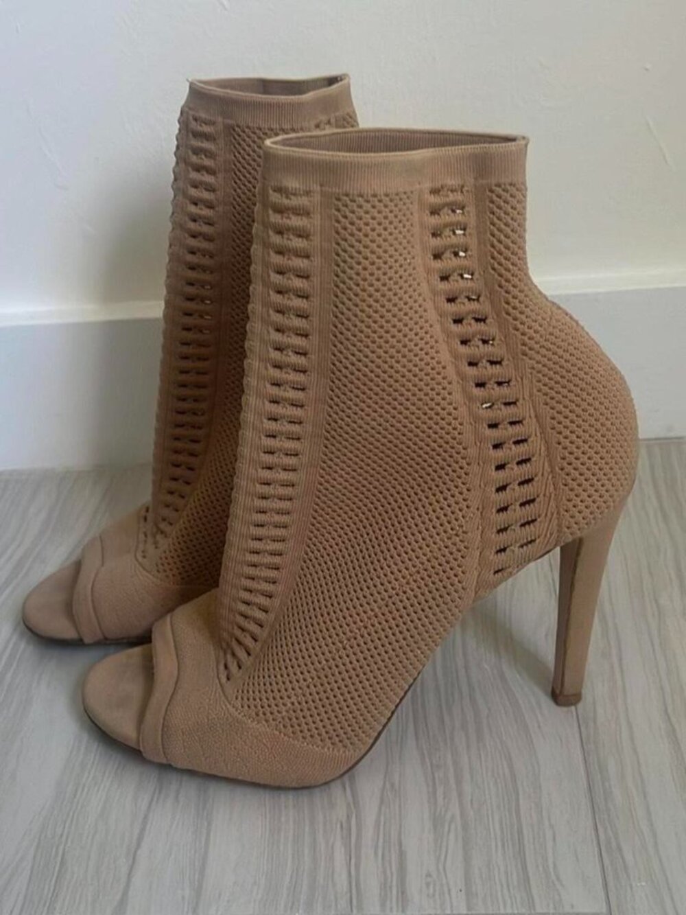 Gianvito Rossi Tan Knit Bootie Heels